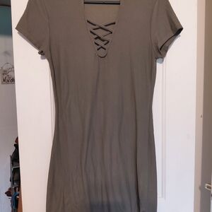 No Boundaries Olive Mini Dress with Crisscross V-Neck